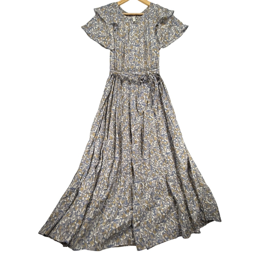 Mirth Vienna Maxi‎ Dress Floral Print Ruffle Sleeve Cotton Silk Blend Boho XS